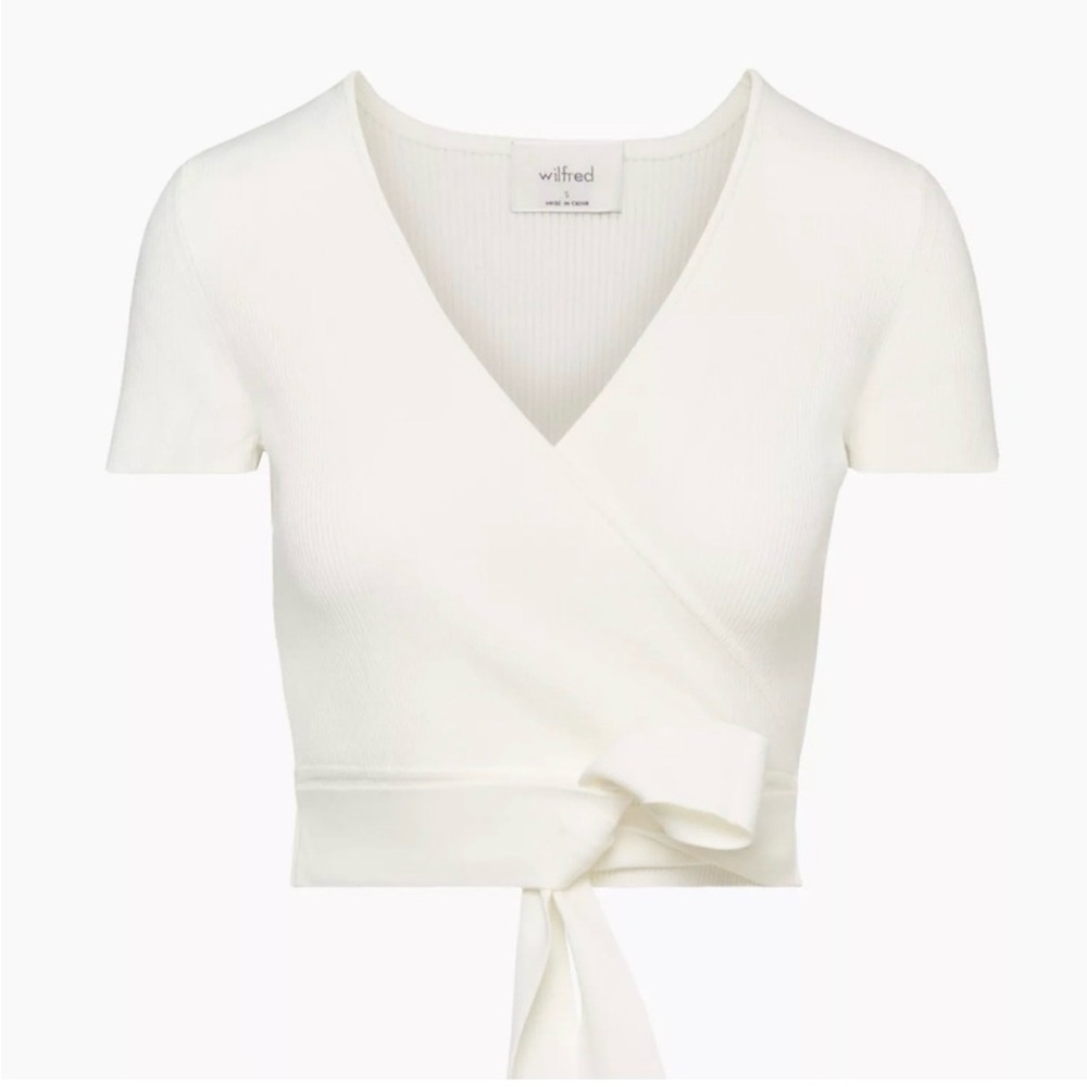 Wilfred Cream Ribbed Wrap Tie Crop Top